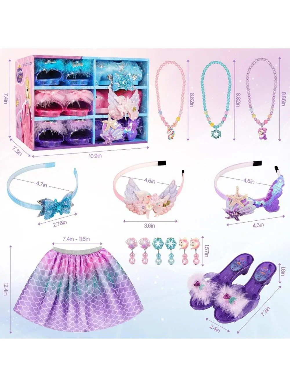 Princess Dress Up Toys & Jewelry Set for Girls Role Play Gift Ages 3-Powder Blue